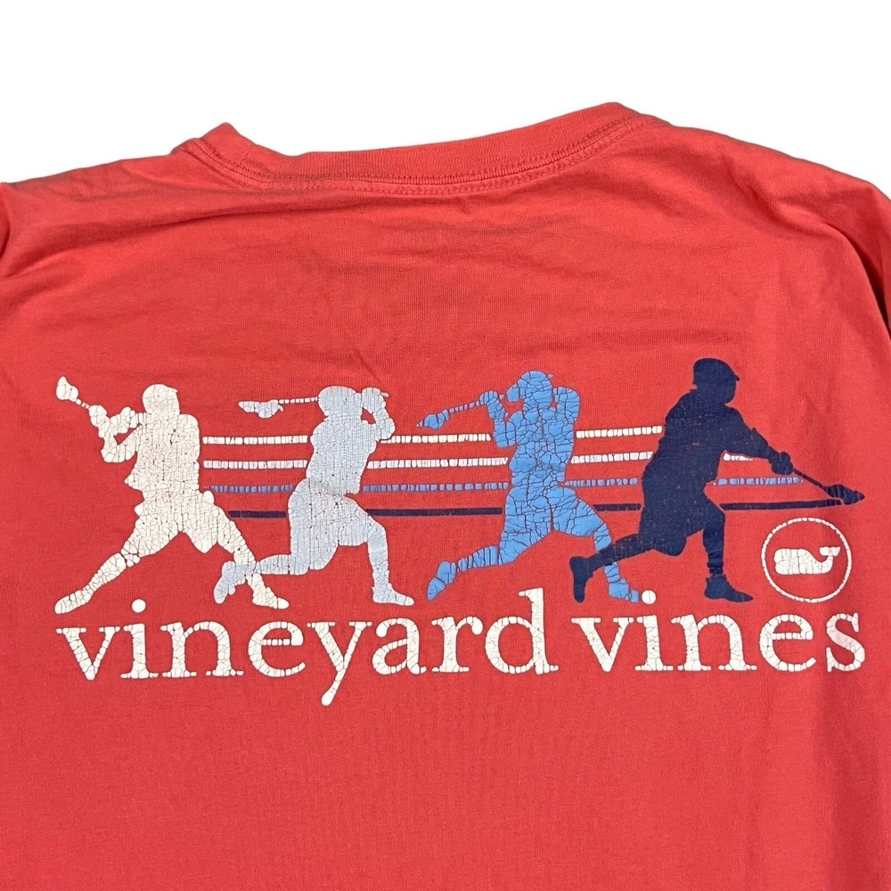 Vineyard Vines T-Shirt Small Pink Long Sleeve Crew Neck Lacrosse Whale